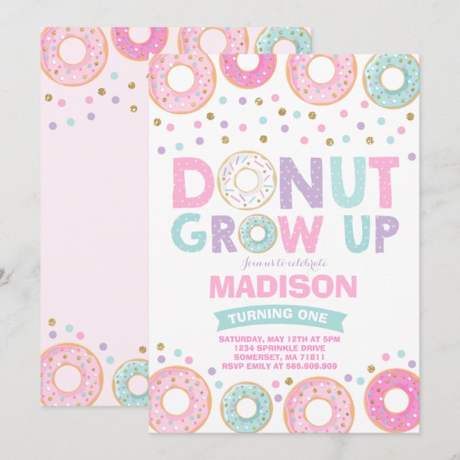 Donut Invitation Anniversaire Donut Grow Up Party (Devant / Derrière)