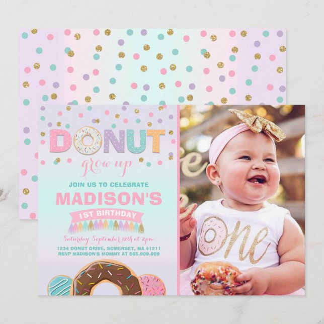 Donut Invitation Anniversaire Donut Grow Up Party (Devant / Derrière)