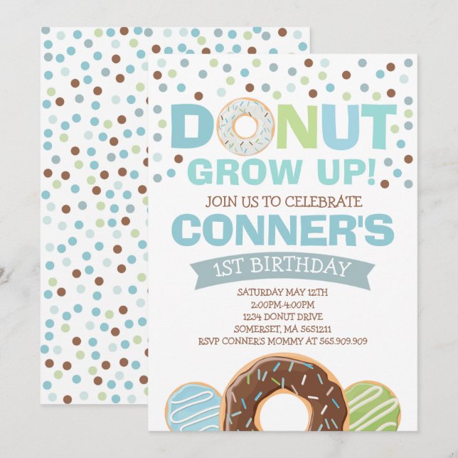Donut Invitation Anniversaire Donut Grow Up Party (Devant / Derrière)