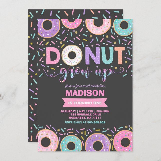 Donut Invitation Anniversaire Donut Grow Up Party (Devant / Derrière)