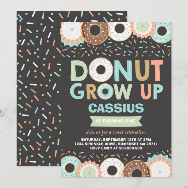 Donut Invitation Anniversaire Donut Grow Up Party (Devant / Derrière)