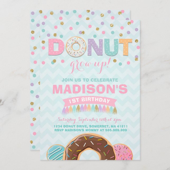 Donut Invitation Anniversaire Donut Grow Up Party (Devant / Derrière)