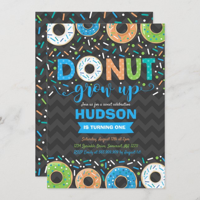 Donut Invitation Anniversaire Donut Grow Up Party (Devant / Derrière)