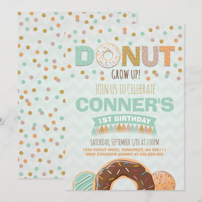 Donut Invitation Anniversaire Donut Grow Up Party (Devant / Derrière)