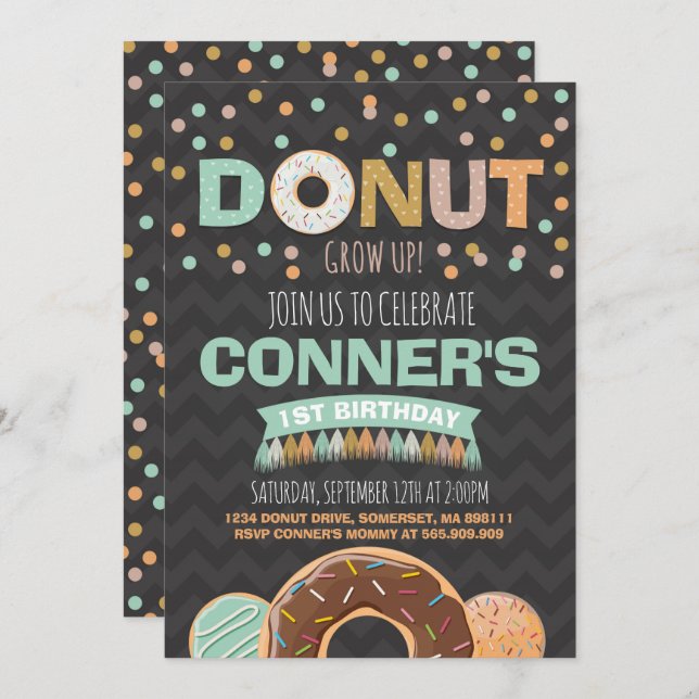 Donut Invitation Anniversaire Donut Grow Up Party (Devant / Derrière)