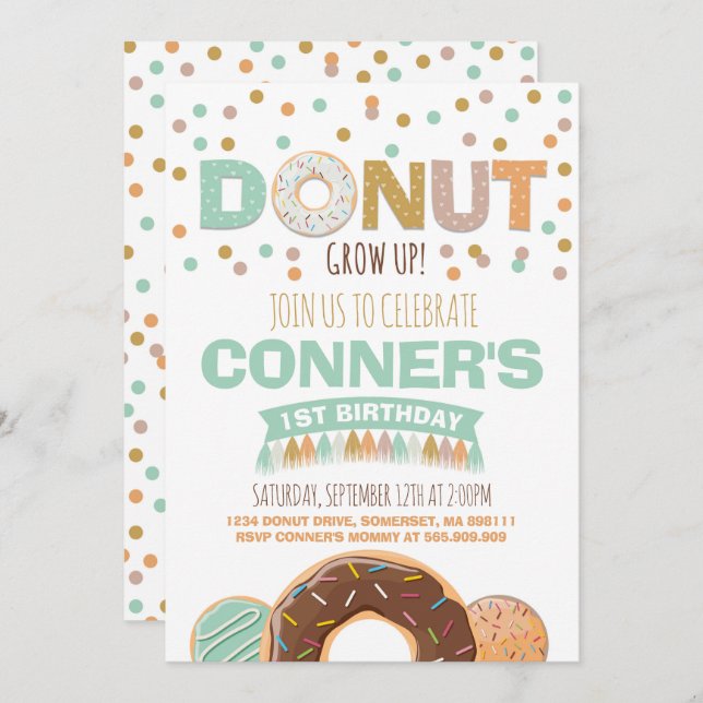 Donut Invitation Anniversaire Donut Grow Up Party (Devant / Derrière)
