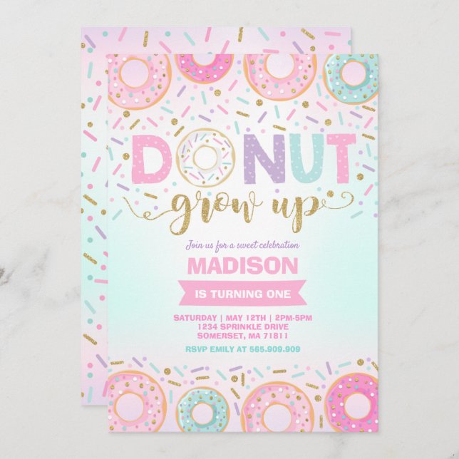 Donut Invitation Anniversaire Donut Grow Up Party (Devant / Derrière)