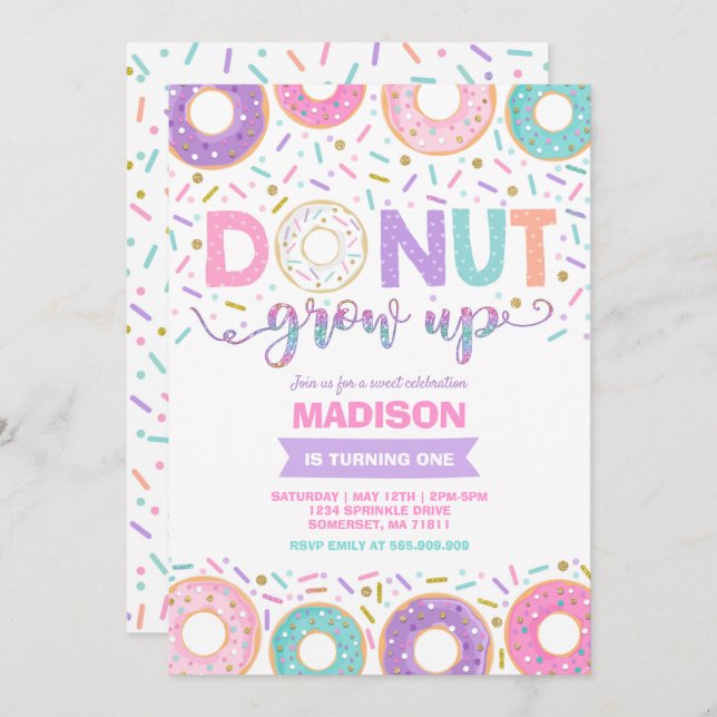 Donut Invitation Anniversaire Donut Grow Up Party (Devant / Derrière)