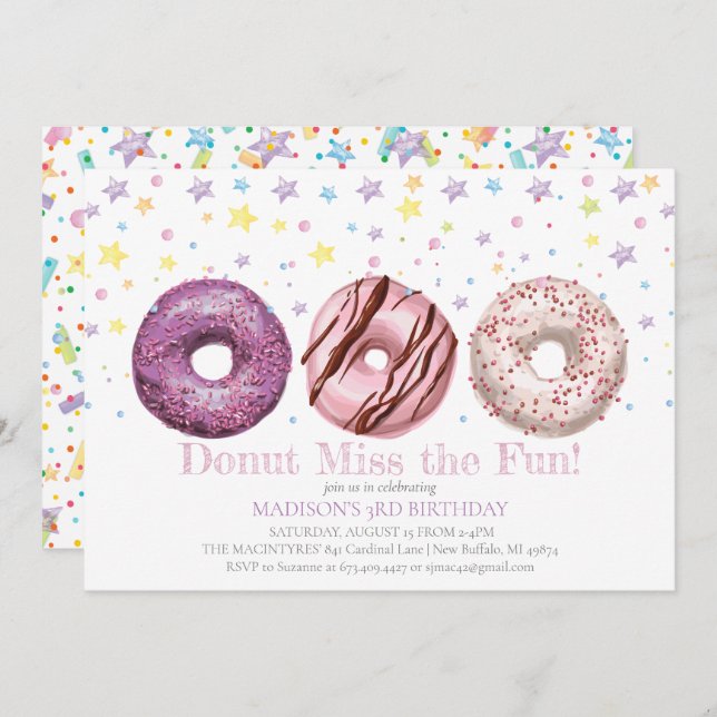 Donut Invitation Anniversaire Donut Grow Up Party (Devant / Derrière)