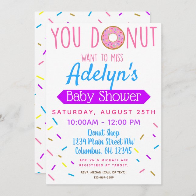Donut, Invitation Baby shower de Doughnut (Devant / Derrière)