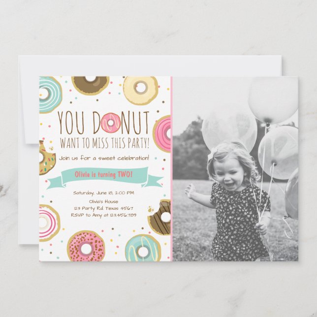 Donut Invitation de fête d'anniversaire Donut ne v (Devant)