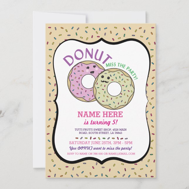 Donut Miss La Fête Anniversaire Invitation Doughnu (Devant)