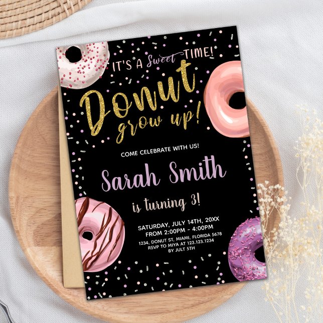 Donut Parties scintillant Ombre Donut Invitations  (Donut Glitter Shadow Donut Birthday Invitations)