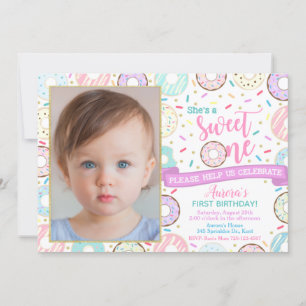Donut Photo Anniversaire Invitation Sweet One Part