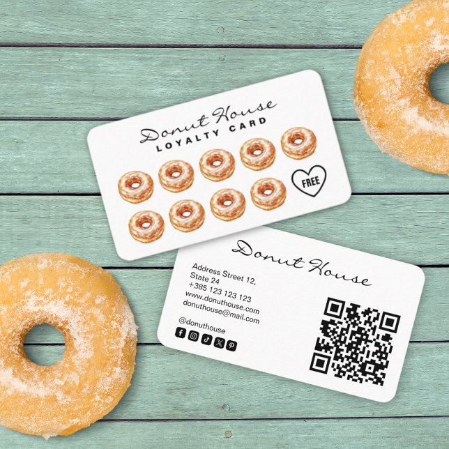 Donut Shop Bakery Cute QR Code Carte de fidélité (Créateur téléchargé)