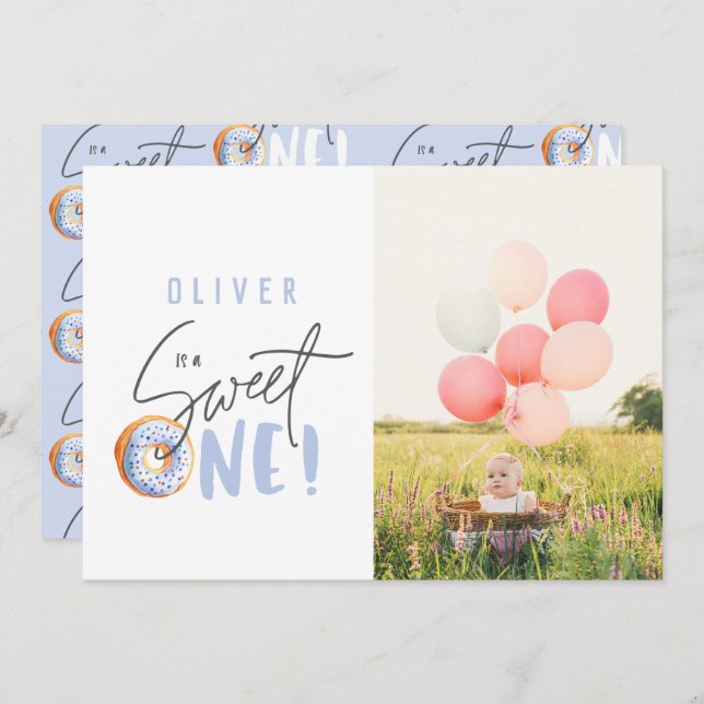 Donut sucré une invitation de 1er anniversaire (Devant / Derrière)