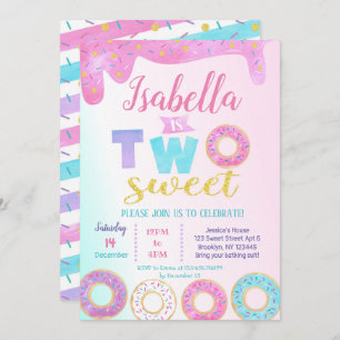 Donut Two Sweet 2nd Birthday Invitations Donuts