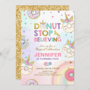 Donut Unicorn Invitation Anniversaire Pink Gold Gi