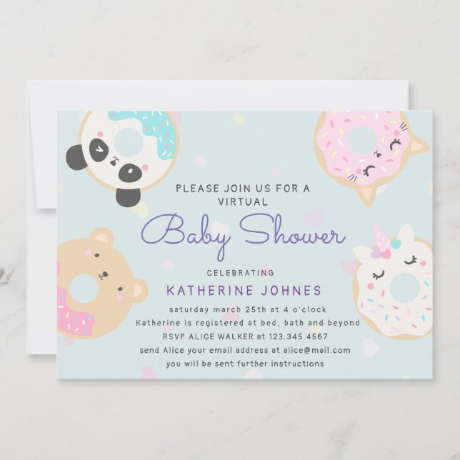 donuts animaux mignon baby shower virtuel invitati (Devant)