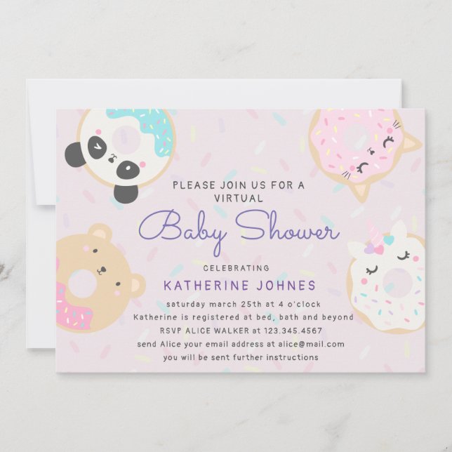 donuts animaux mignon baby shower virtuel invitati (Devant)