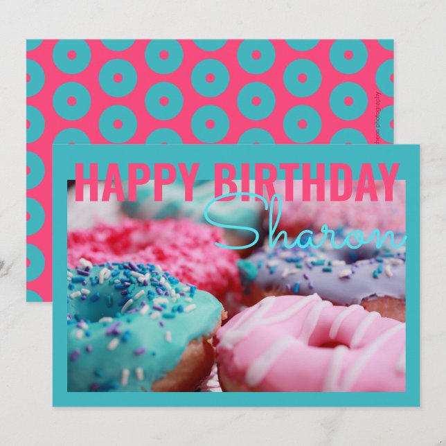 Donuts Carte de voeux d'anniversaire Turquoise (Devant / Derrière)