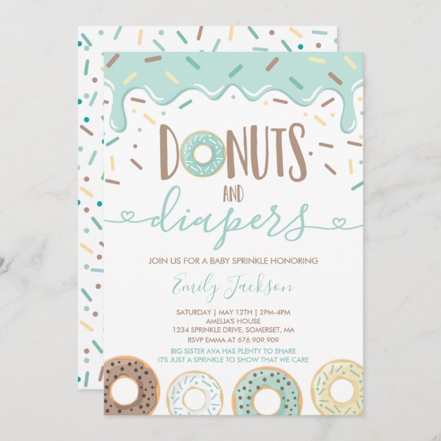 Donuts Et Diapeurs Bébé Sprinkle Invitation (Devant / Derrière)
