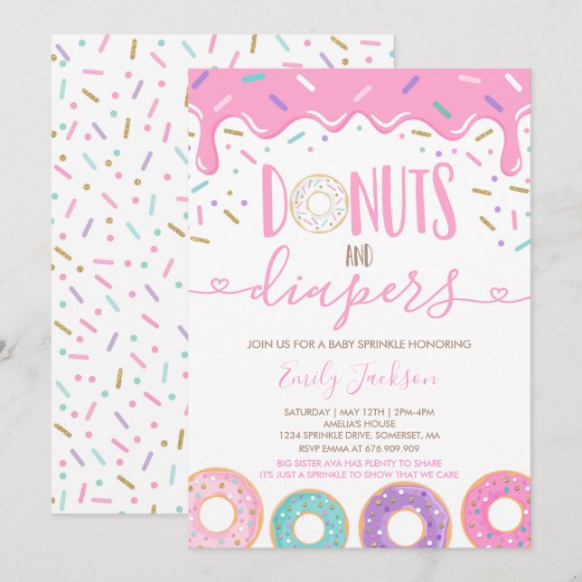 Donuts Et Diapeurs Invitation À Saupoudrer (Devant / Derrière)