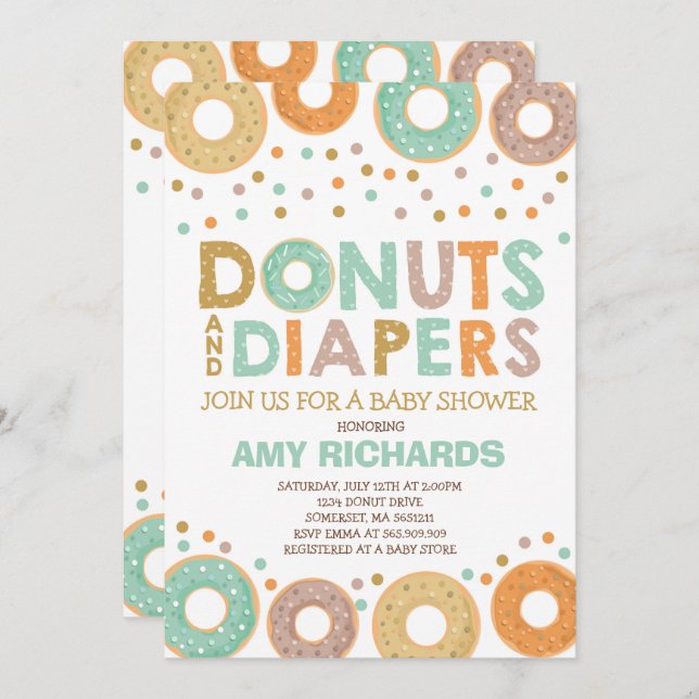 Donuts Et Diapeurs Invitation Baby shower (Devant / Derrière)