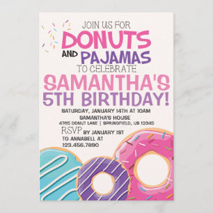 Donuts et pyjamas Invitation d'anniversaire 12,7