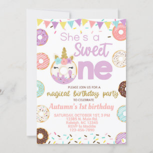 Donuts et une licorne invitation d'anniversaire de
