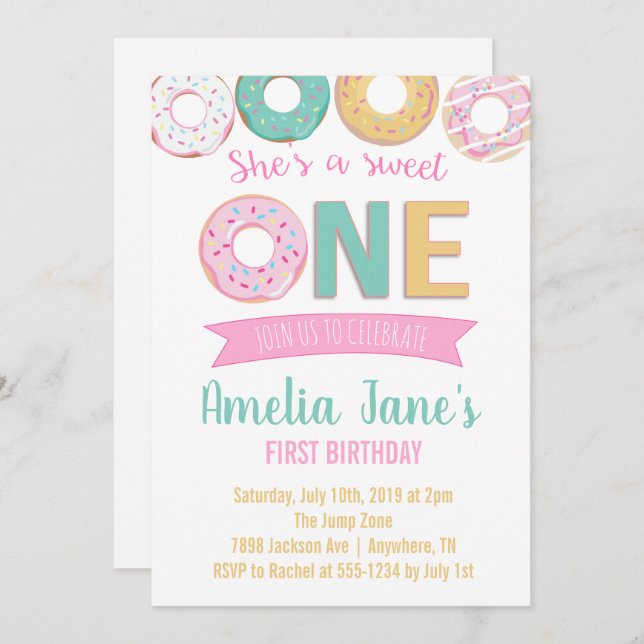 Donuts Sweet One First Birthday Invitation (Devant / Derrière)