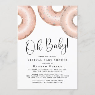 Donuts Virtual Baby shower Rose Gold Invitation