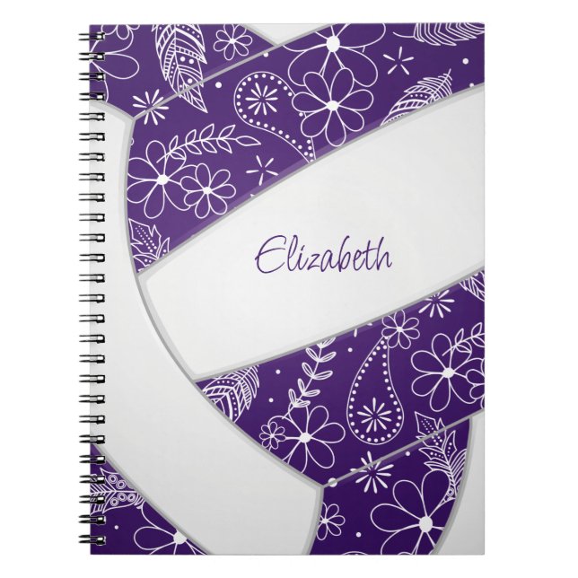doodé fleuri blanc violet journal de volley-ball (Devant)