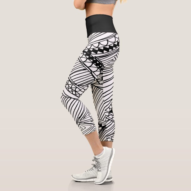 Doodle 1A Black White 1 Capri Leggings (Gauche)