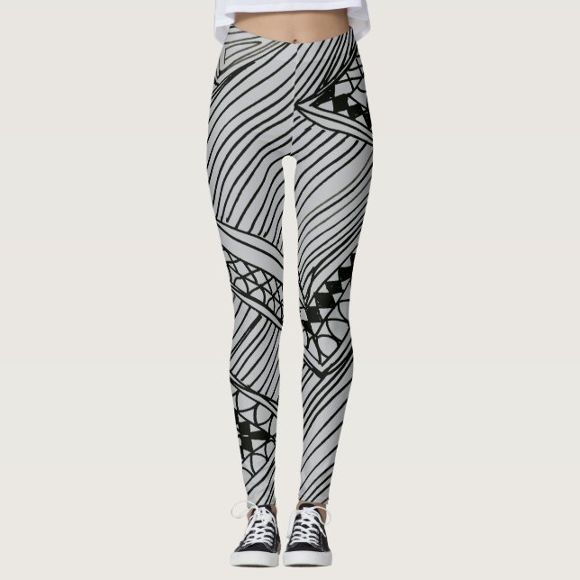 Doodle 1A Leggings Gris Clair et Noir (Devant)