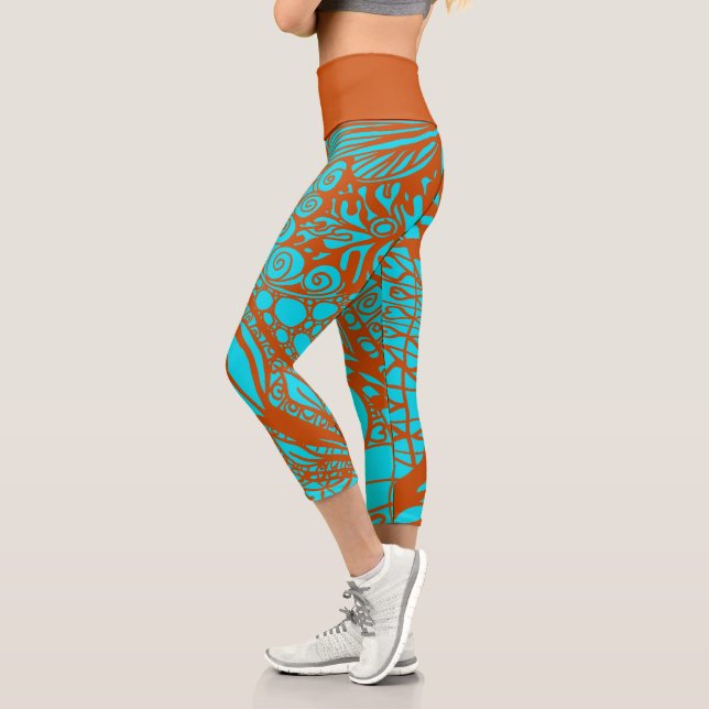 Doodle 1E Aqua Pumpkin 1 Capri Leggings (Gauche)