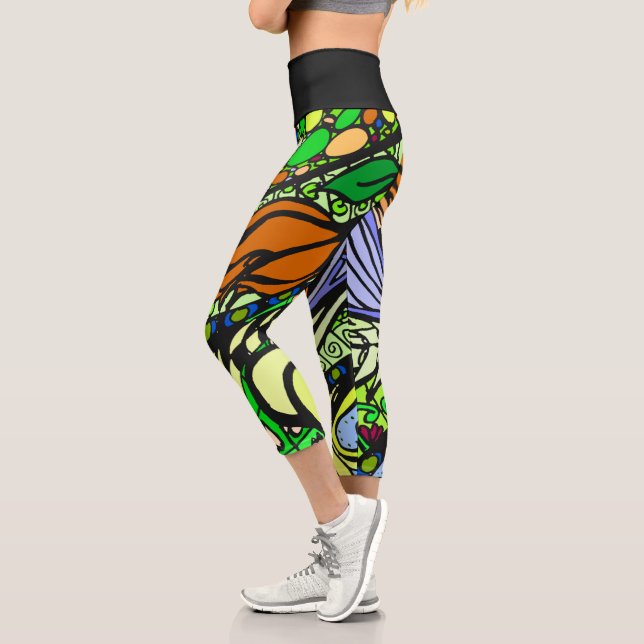 Doodle 1E Green 1 Capri Leggings (Gauche)