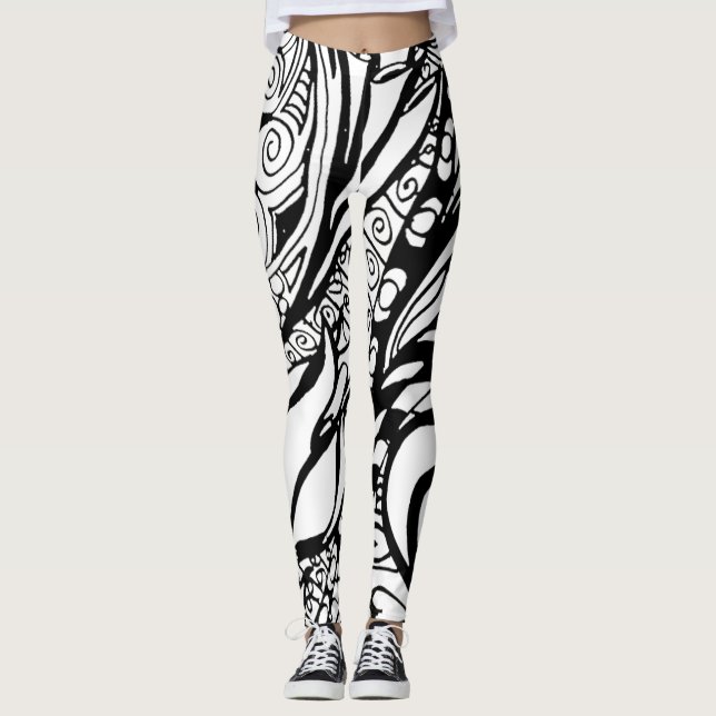 Doodle 9B Leggings Noir Blanc (Devant)