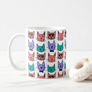 Doodle Chat coloré Visages Mugs en céramique 11oz
