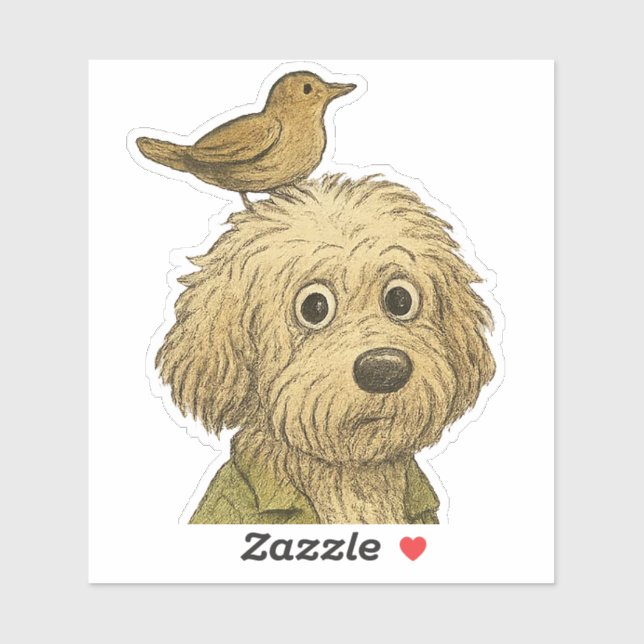 Doodle Chien Avec Autocollant Oiseau (Feuille)