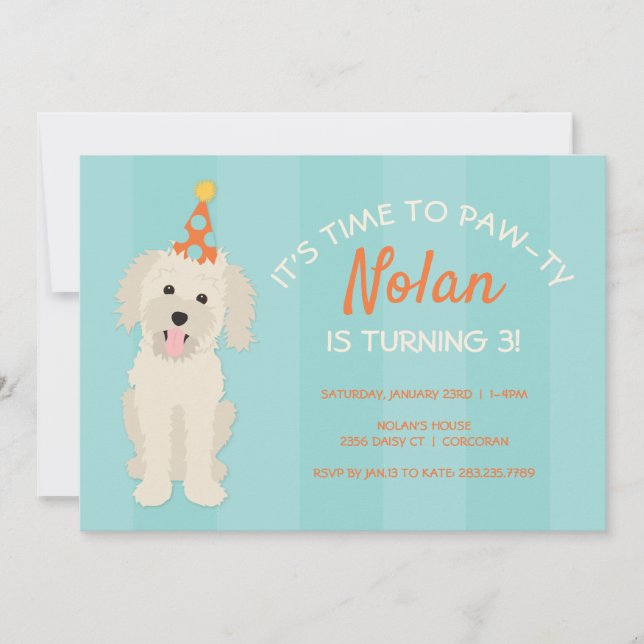 Doodle Chiot Anniversaire Fête Invitation (Devant)