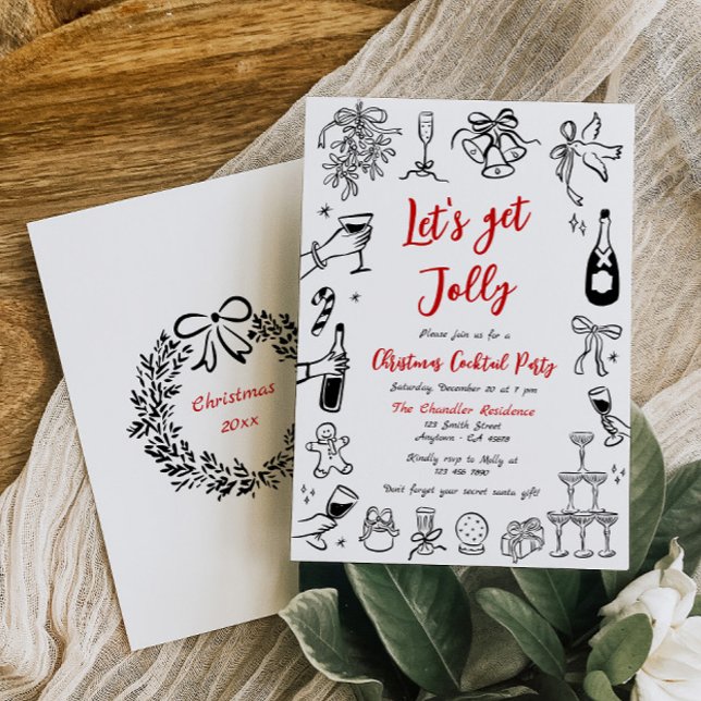 Doodle Christmas Cocktail Invitation de fête Quirk (Créateur téléchargé)