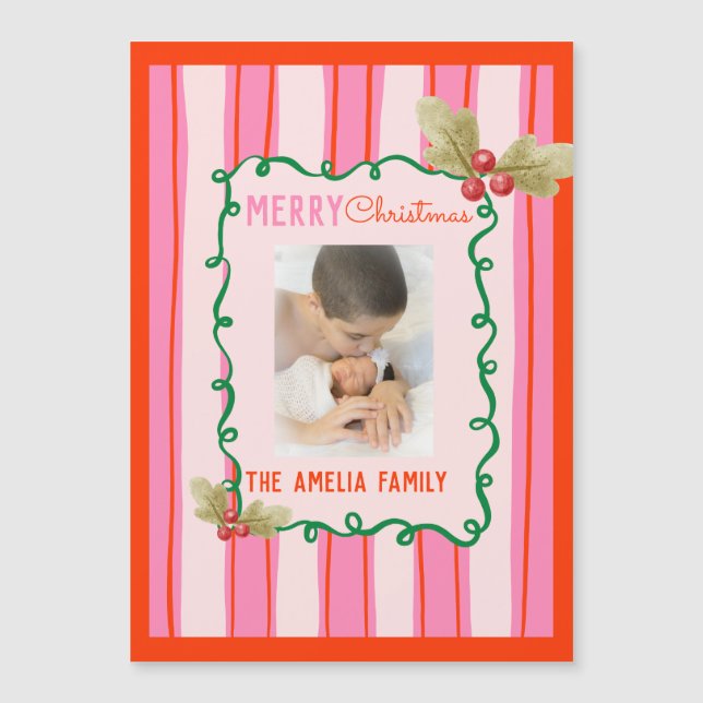  Doodle Christmas Pink Red Border Photo Holiday  (Devant)