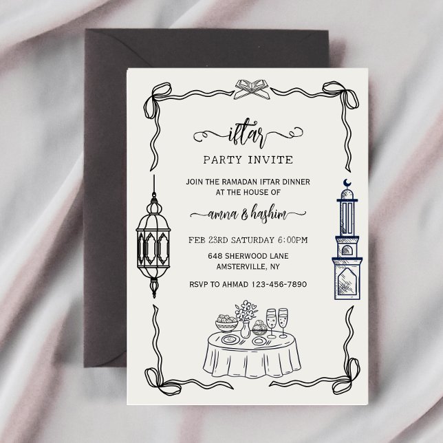 Doodle de nœud papillon de Ramadan  invitations po (Créateur téléchargé)