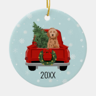Doodle d'or Chien Rouge Ornement de camion de Noël