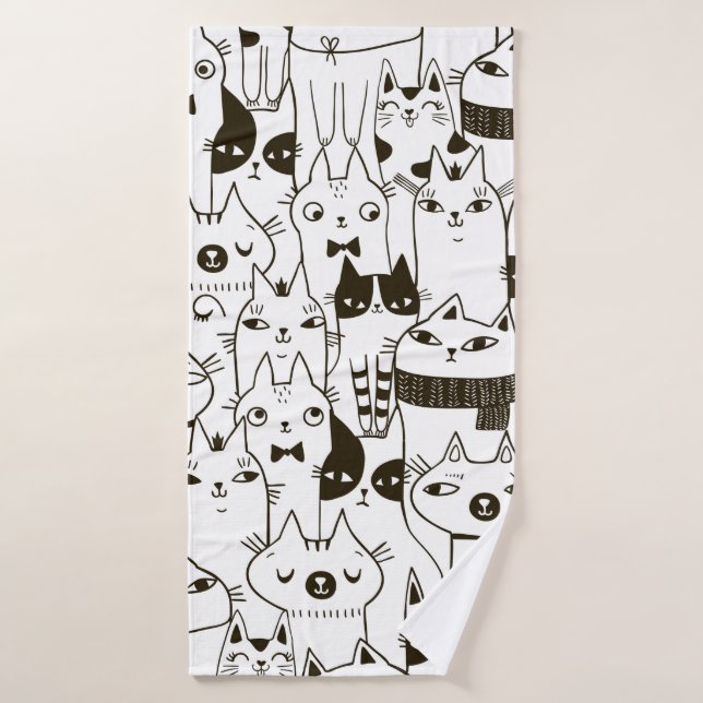 Doodle drôles chats sans couture motif.  (Serviette de bain)