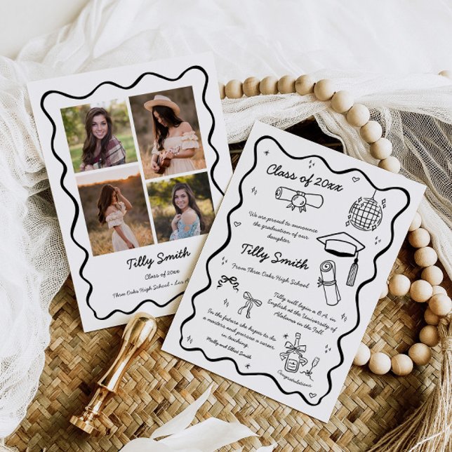 Doodle Graduation Faire-part Girl 4 Photos (Créateur téléchargé)