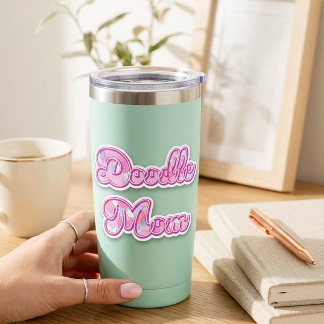 Doodle Mom Pink Heart Pop Art Typography Sticker (Créateur téléchargé)