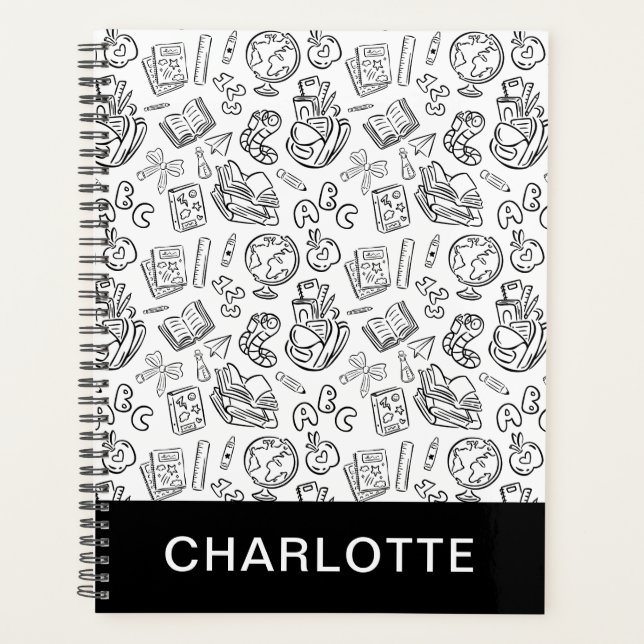 Doodle personnalisé noir et blanc à l'école (Devant)