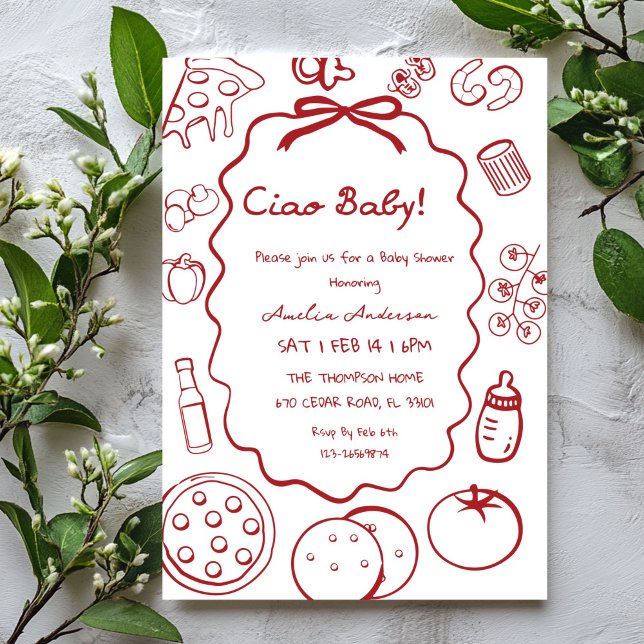 doodle Pizza Italian Ciao Baby Shower Invitation (Créateur téléchargé)